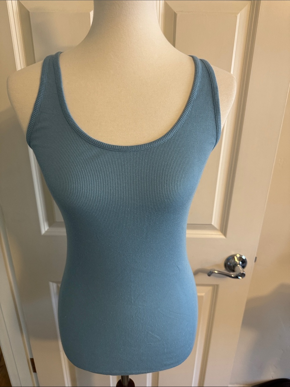 Vince Sleeveless Ribbed Tank in Dusty Blue